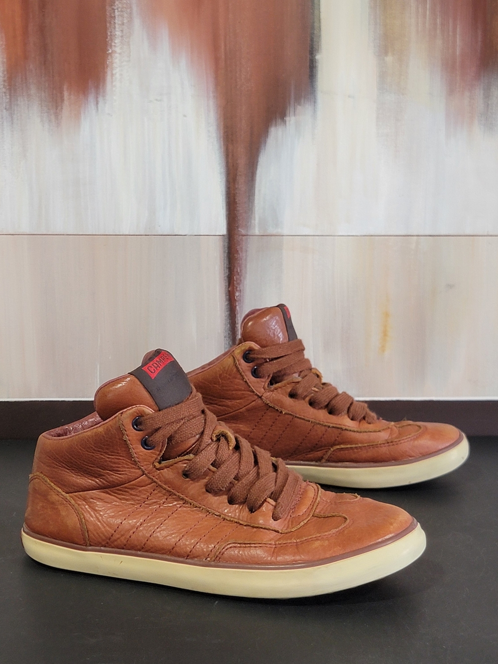 Camper Brown Leather Lace-Up High-Top Boots